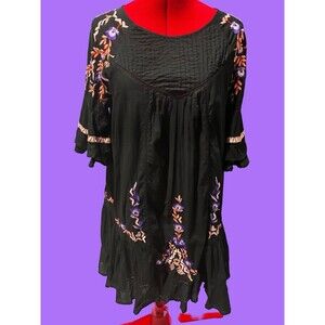 Free People Women’s Pavlo 100% Cotton Embroidered Black Floral Dress Size Medium